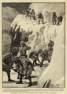 A 4. kashmiri puskák előretolt gárdája utat vág a hóban